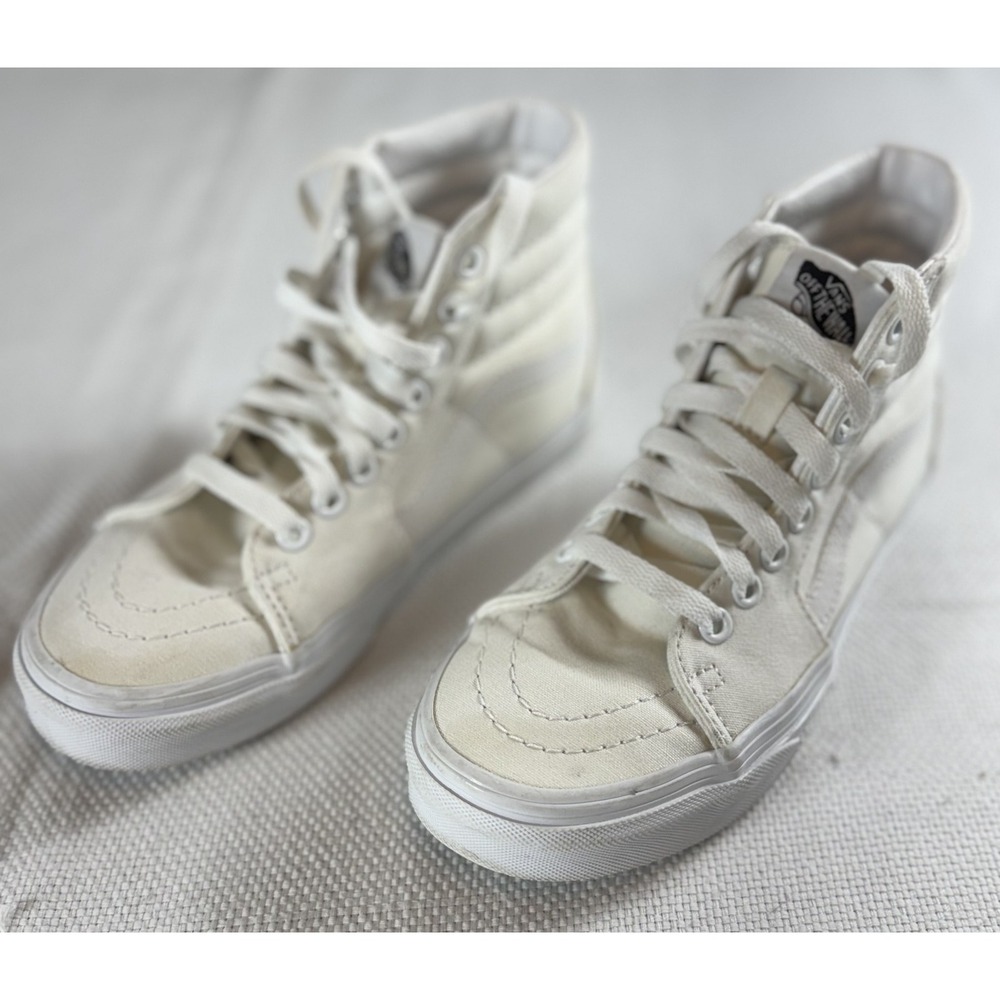 Vans Sk8-Hi Shoes Womens Size 5.0 Mens 3.5 White Canvas‎ High Top Skateboard